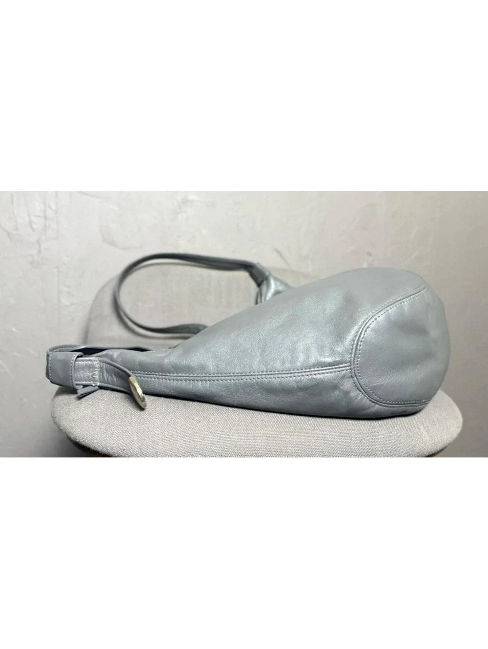 1990's Hobo Bag Gray Leather Minimalist Shoulder Bag from Anne Klein